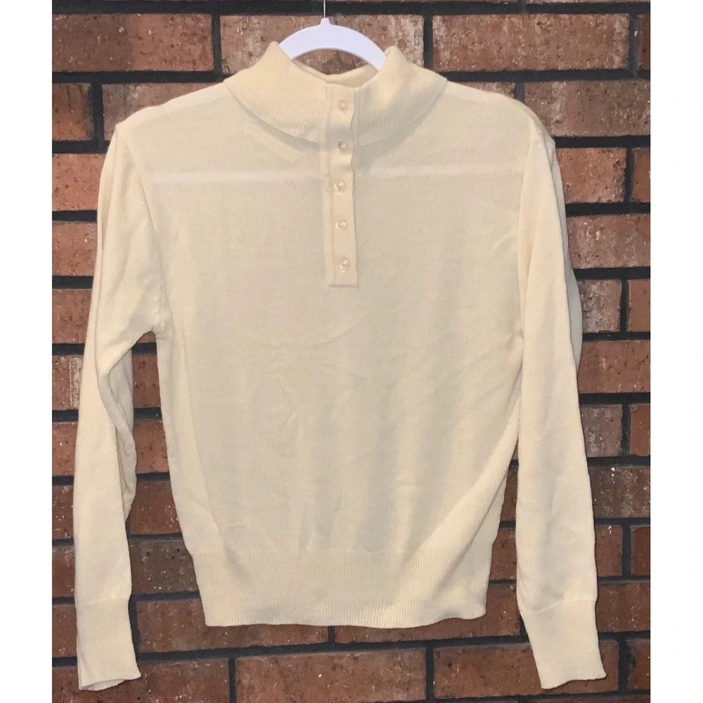 Vintage Collections‎ Cream Mock Neck Button Placket Knit Sweater Long Sleeve 71